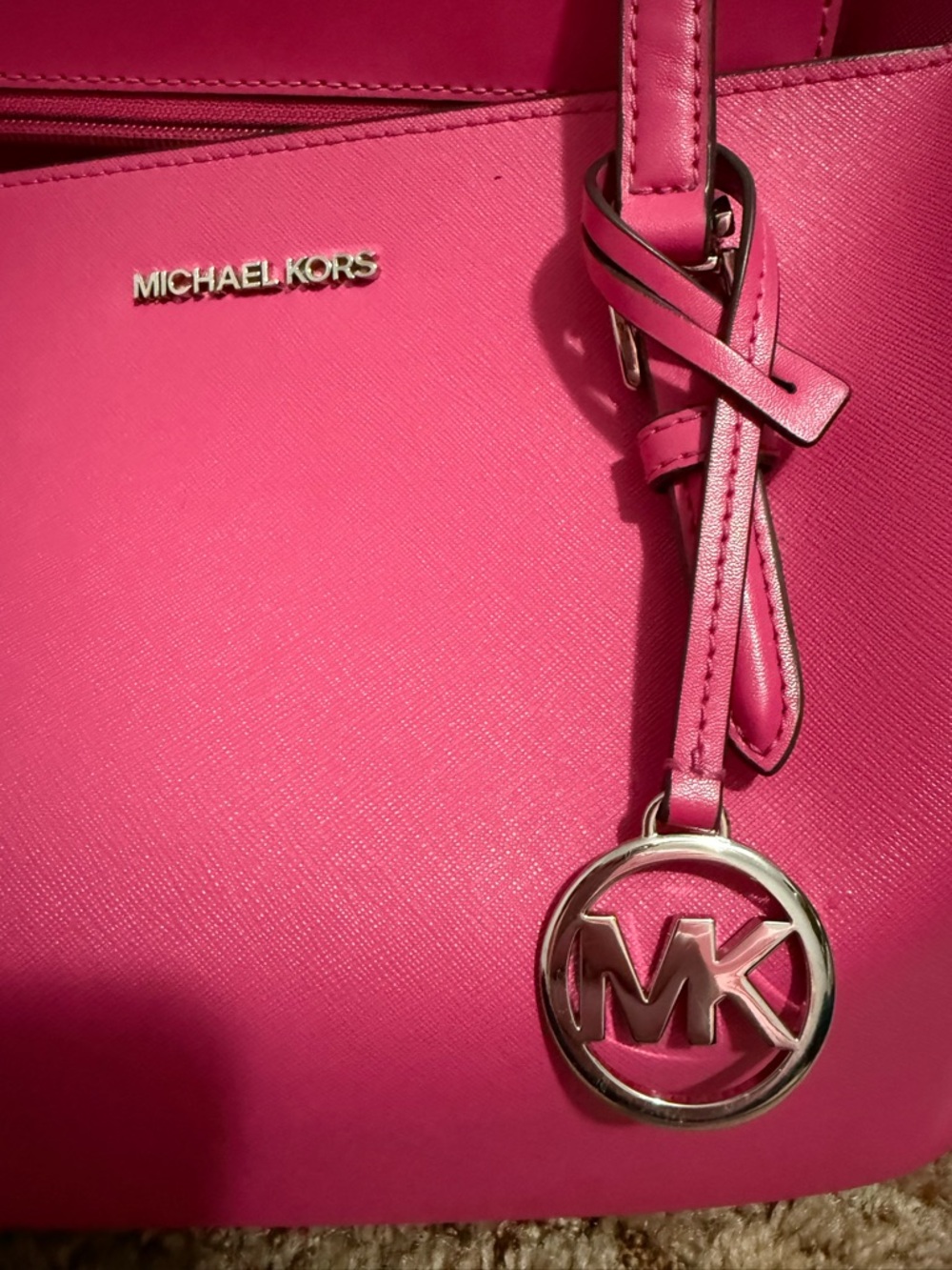 Michael Kors Pink Saffiano Leather Tote Bag 3 Piece Set Wallet Wristlet MK - Picture 2 of 11